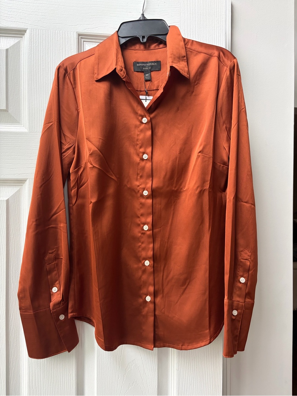 Banana Republic Woman’s  Burnt Orange Satin Button-Up Shirt